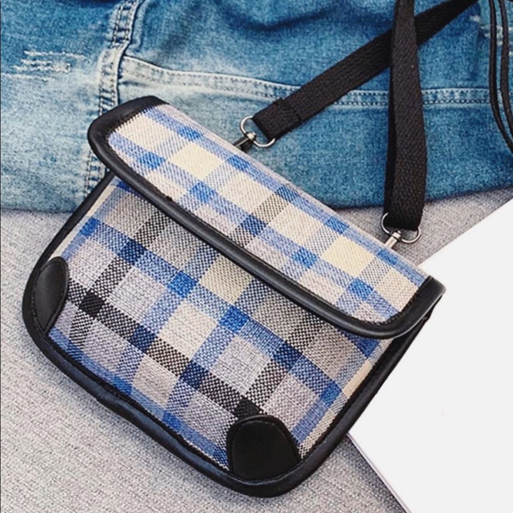 Plaid Mini Messenger Crossbody Bag Blue